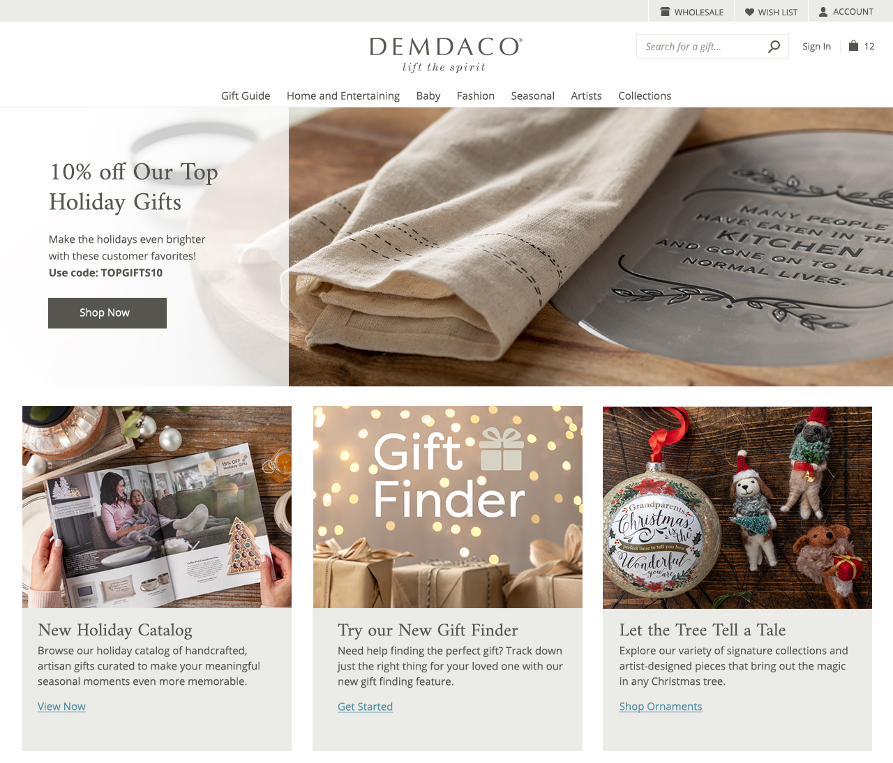 Holiday catalog homepage